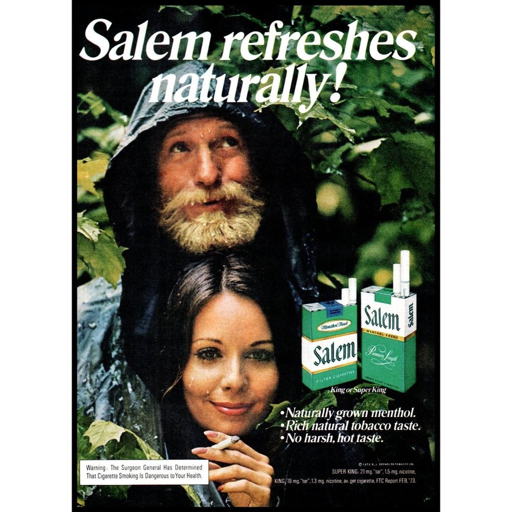1973 Salem Menthol Cigarettes Vintage Print Ad Rain Shower Smoky Eyes Wall Art